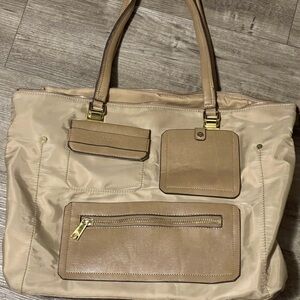 Chic Beige Tote Bag with Gold Accents